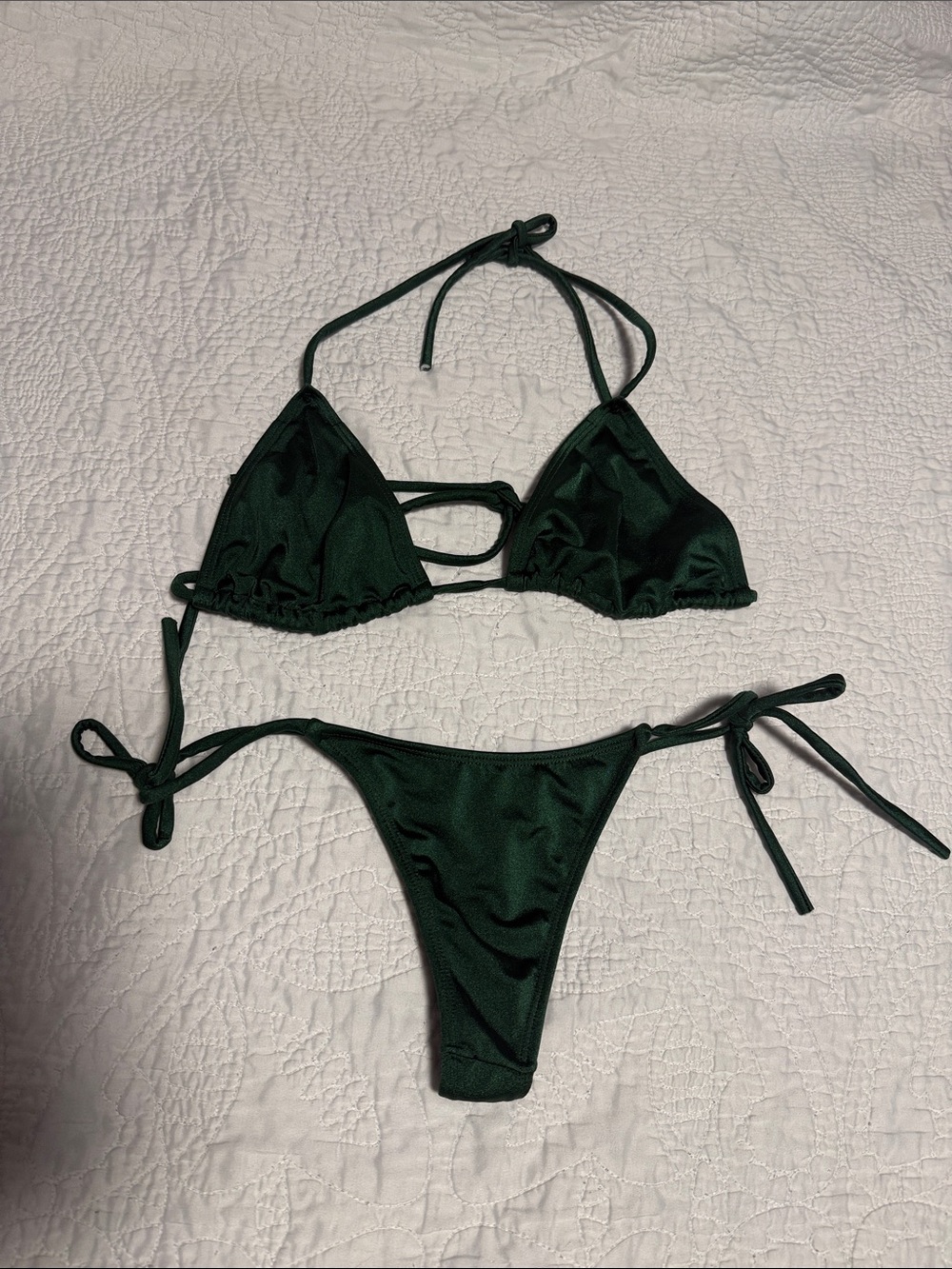Dark Green Triangle Side Tie Bikini Set